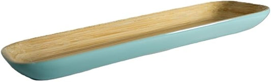 15″ × 5.5″ Bamboo Rectangular Serving Tray – Hand‑Painted Decorative Fiber Platter – Lightweight, Eco‑Friendly Tableware for Olives, Appetizers & Snacks - Turquoise