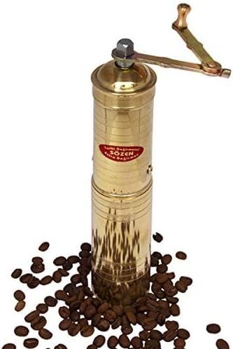 Sozen 9" Manual Coffee Grinder Brass – Hand Crank Burr Mill for Turkish Coffee, French Press, Espresso, Camping & Home Use – Portable Coffee Bean Grinder, Adjustable Conical Grinder