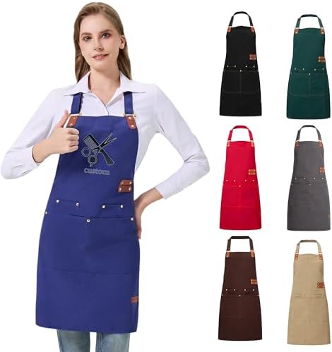 Personalized Waterproof Canvas Apron Custom Logo - Heavy Duty Cross Back 4 Pockets for Men Women Chef Barista by Gloryage
