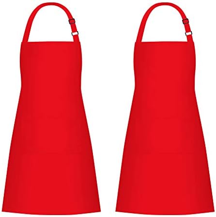 Jubatus 2 Pack Bib Aprons with 2 Pockets Cooking Chef Kitchen Apron for Women Men, Red by Jubatus