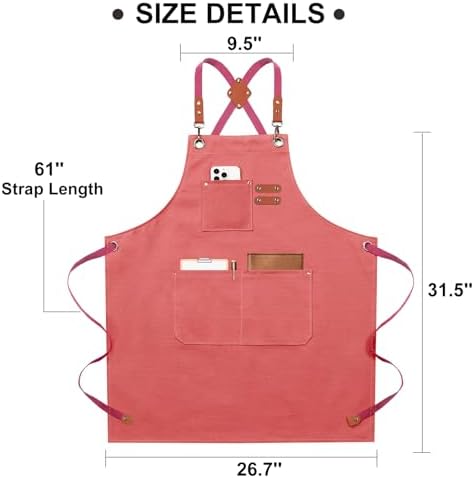 ZOMAO Chef Apron for Women Men with Large Pockets, Cotton Canvas Cross Back Waterproof Work Aprons for Kitchen Cooking Bib - Image 7