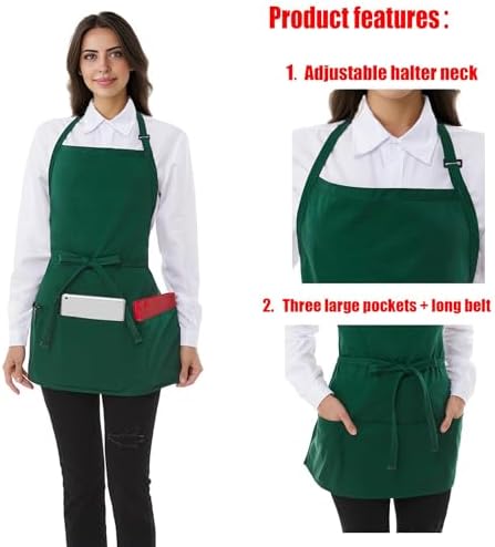 Chef Apron 3 Pocket Short Apron Adjustable Halter Apron Waitress Apron Kitchen Aprons for Cooking Women - Image 3