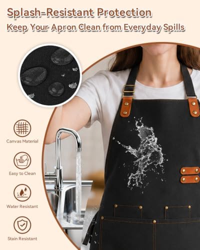 Teskyer Canvas Kitchen Apron with 4 Pockets | Cross Back or Adjustable Strap Design, 4 Utility Pockets, Water & Oil Resistant Fabric for Cooking Gardening & Crafts - Image 4