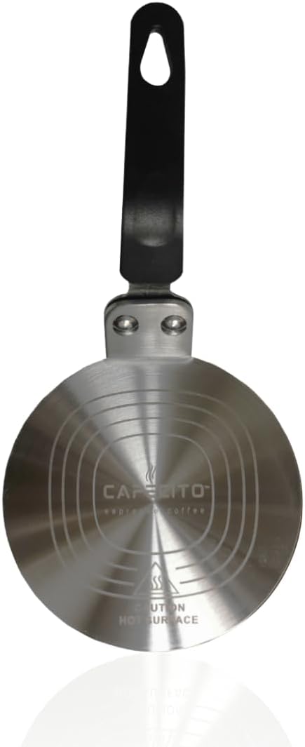 CAFECITO® Induction Diffuser Plate for Moka Pot – 5.11” Stainless Steel Heat Adapter for Stovetop Espresso Makers | Induction Cooktop Converter with Aluminum Core & Handle