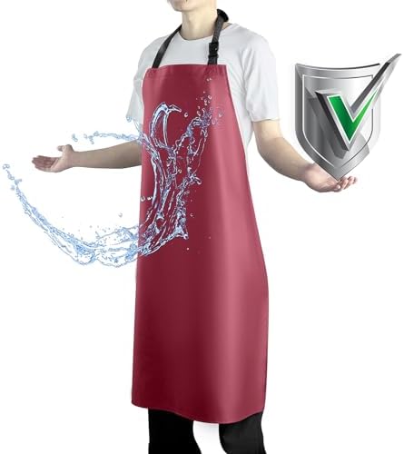Waterproof Apron with Comfortable Adjustable Bib Rubber Vinyl Dishwasher Heavy Duty Apron for Men Women Dishwashing by Vammcht