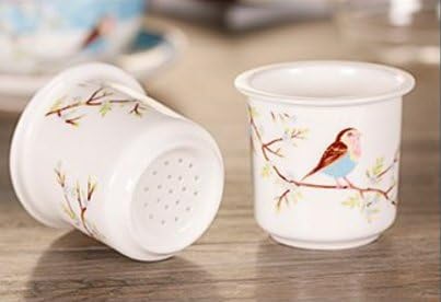 Jusalpha Glass Teapot with a Fine China Infuser Strainer, Cup and Saucer Set,Teapot and Teacup for One, Tea for one #05 (Pink)
