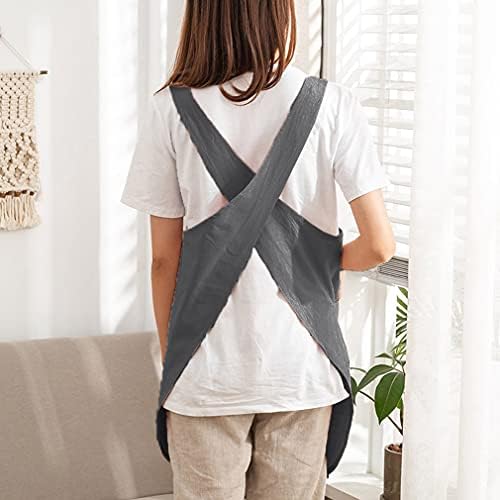 Cotton Cross Back Aprons Solid Color Cooking Kitchen Garden Smock for Women Girls with Pockets - Image 3