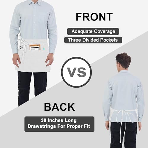 PLOYMONO 3P White Server Apron with 3 Pockets, Short Waist Waitress Apron | Polyester Short Waiter Apron with 3 Deep Pockets, Great for Restaurant Servers, Bartenders, Hosts, Baristas - Image 5