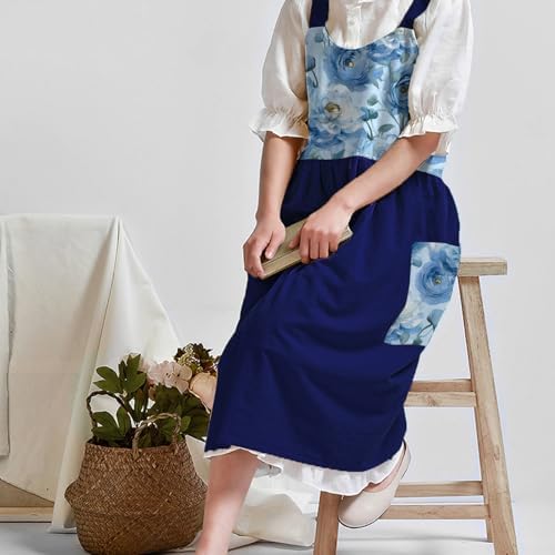 Uaussi Cotton Linen Apron Cross Back Work Apron for Women with Pockets Pinafore Dress X Cross Halter Apron for Chef Gardening - Image 5