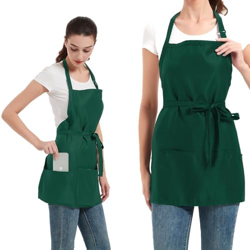 Aprons for Women with 3 Pockets, Cooking Apron with Waterproof Coating, Chef Apron Adjustable Neck Strap by Yloxuf