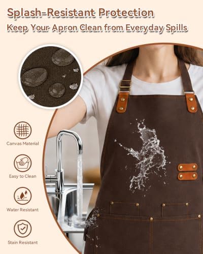 Teskyer Canvas Kitchen Apron with 4 Pockets | Cross Back or Adjustable Strap Design, 4 Utility Pockets, Water & Oil Resistant Fabric for Cooking Gardening & Crafts - Image 4