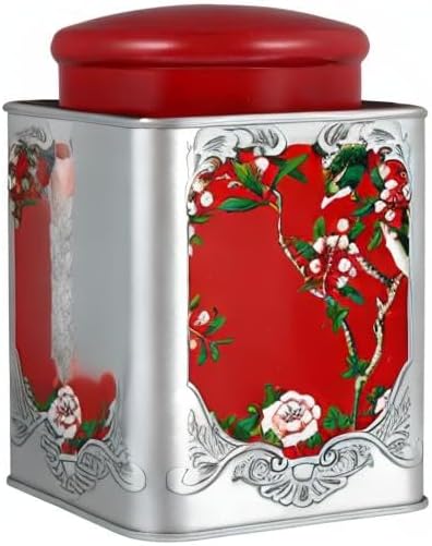 BESPORTBLE Red Tinplate Tea Canister with Airtight Double Lids - Square Sealed Storage Container for Loose Tea, Coffee, Spices, and Candy - 4.01X4.01X5.90In
