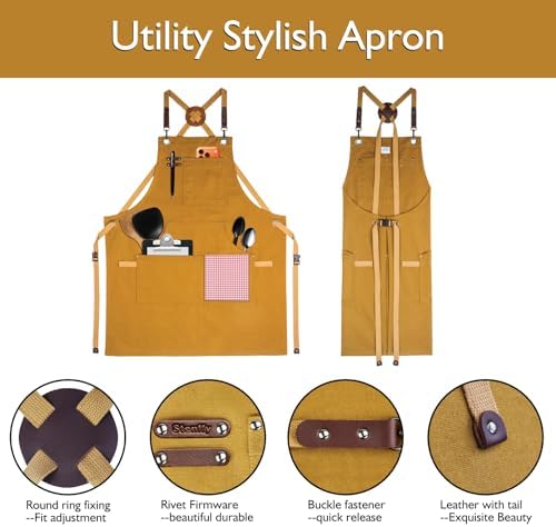Kitchen Apron, Work Apron, Canvas Apron, Khaki | Multiple Pockets, Gardening, Painting, BBQ, Artist, Carpenter, Sizes M to XXL - Image 3