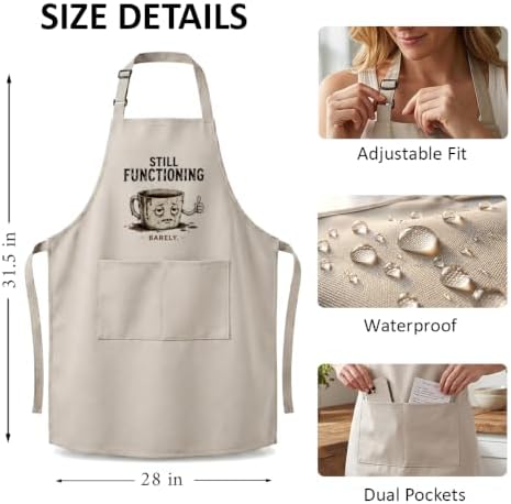 Still Functioning Barely Funny Coffee Apron for Women Men | Tired coffee mug artwork adds relatable humor for coffee lovers, home cooks, bakers, baristas, and busy mornings - Image 2