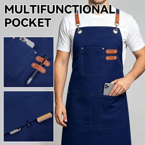 NLUS Chef Aprons for Men Women with 4 Pockets, Water Repellent Cotton Canvas Cross Back Apron - Image 5