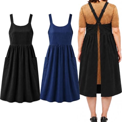 Uaussi Cotton Linen Apron Cross Back Work Apron for Women with Pockets Pinafore Dress X Cross Halter Apron for Chef Gardening by Uaussi
