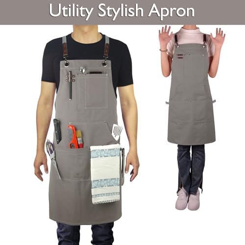 5 Pack Kitchen Apron, Work Apron, Canvas Apron, Dark Gray | Multiple Pockets, Gardening, Painting, BBQ, Artist, Carpenter, Sizes M to XXL - Image 2