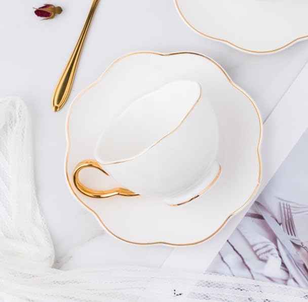 British Coffee Cup 3 Piece Set（6.8oz） Household Fashional Tea Cup with Saucer Spoon (white-A)