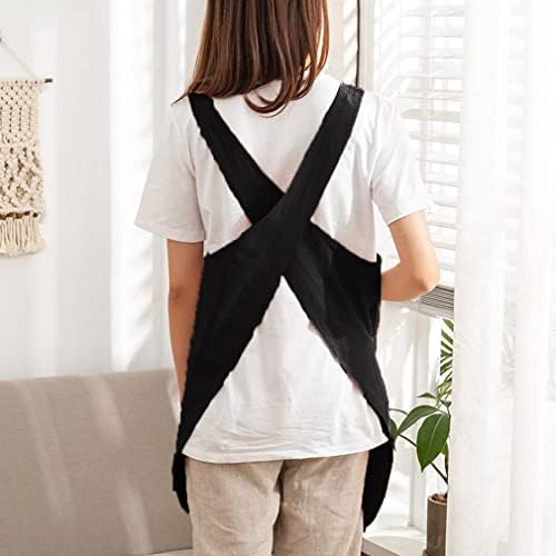 Cotton Cross Back Aprons Solid Color Cooking Kitchen Garden Smock for Women Girls with Pockets - Image 4