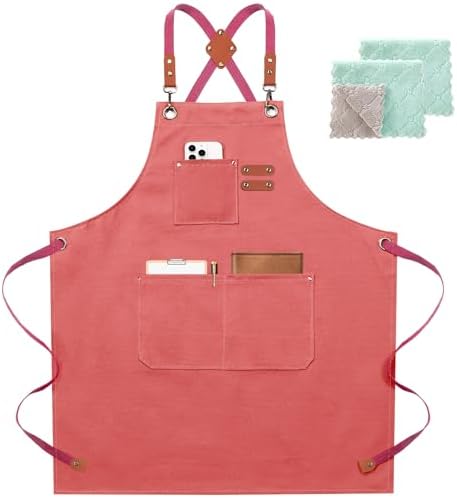 ZOMAO Chef Apron for Women Men with Large Pockets, Cotton Canvas Cross Back Waterproof Work Aprons for Kitchen Cooking Bib by ZOMAO