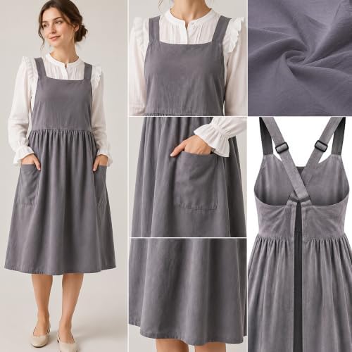 Uaussi Cotton Linen Apron Cross Back Work Apron for Women with Pockets Pinafore Dress X Cross Halter Apron for Chef Gardening - Image 2