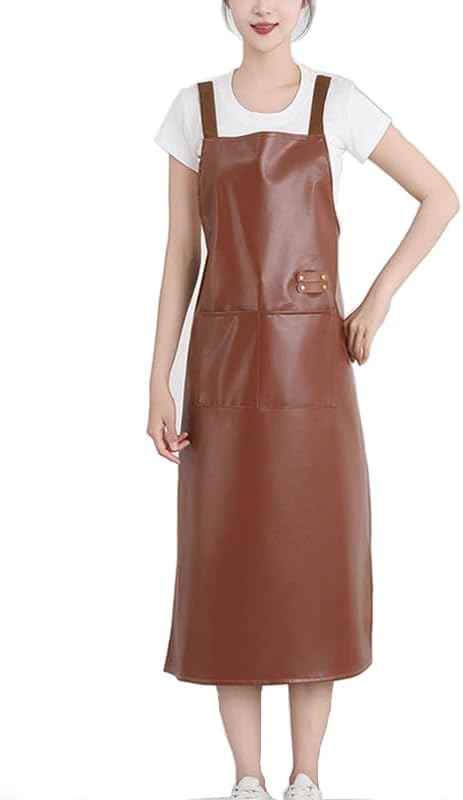 Waterproof Apron Large Pocket PU Material Waterproof Oil-proof Dust-proof Apron Black and Red by NailArtTools