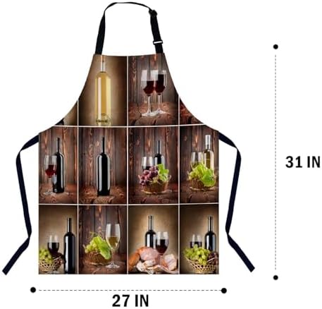Wine Collage Bib Apron with Adjustable Neck for Men Women,Suitable for Kitchen Cooking Chef Grill Bistro BBQ Apron - Image 2