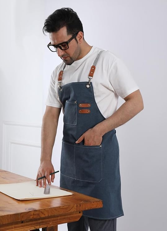 Chef Apron Bib Apron with 2 Large Pockets Adjustable Neck Strap Kitchen Apron Cooking Apron Stripes Baking Apron - Image 7