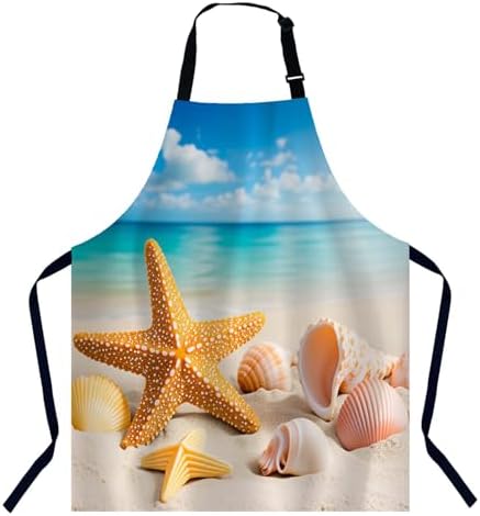 Starfish and Seashells on the Beach Bib Apron with Adjustable Neck for Men Women,Suitable for Kitchen Cooking Chef Grill Bistro BBQ Apron by Unknown
