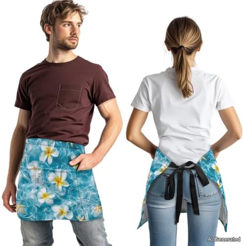 Server Apron with 3 Pockets 13 Inch Short Half Waist Aprons Waterproof Cooking Aprons for Women Men - Image 3