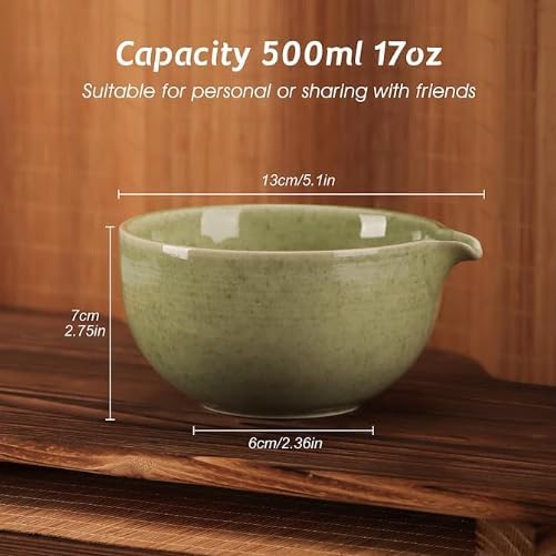 Ceramic Matcha Bowl with Spout,500 ml/18 oz,Japanese Matcha Mixing Bowl,For Whisk Matcha Tea