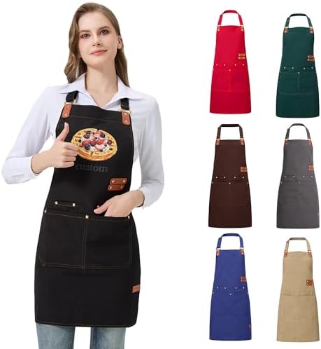 Personalized Waterproof Canvas Apron Custom Logo - Heavy Duty Cross Back 4 Pockets for Men Women Chef Barista by Gloryage