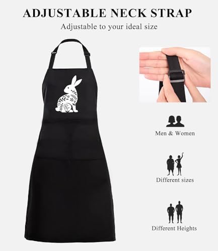 TSIIUO Easter Apron for Women Cute Bunny Rabbit Print Easter Gift Waterproof Bib for Chef Cooking Apron with Pockets - Image 4