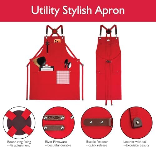 Kitchen Apron, Work Apron, Canvas, Multiple Pockets, Gardening, Painting, BBQ, Artist, Carpenter, Sizes M to XXL, Red | Multiple Pockets, Gardening, Painting, BBQ, Artist, Carpenter, Sizes M to XXL - Image 3