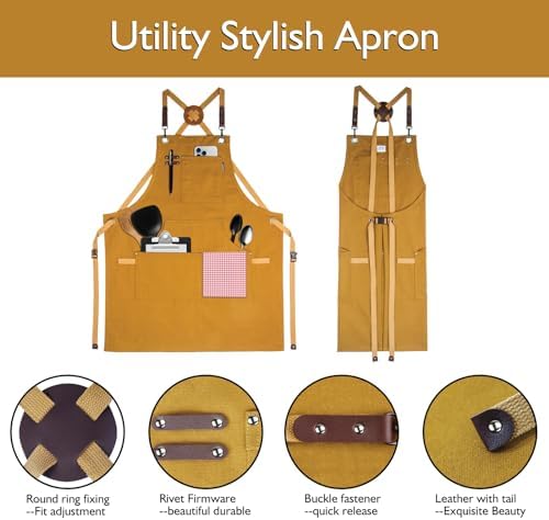 5 Pack Kitchen Aprons, Work Apron, Canvas Apron, Khaki | Multiple Pockets, Gardening, Painting, BBQ, Artist, Carpenter, Sizes M to XXL - Image 2