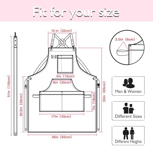 10 Pack Kitchen Apron, Work Apron, Canvas Apron, Pink | Multiple Pockets, Gardening, Painting, BBQ, Artist, Carpenter, Sizes M to XXL - Image 5