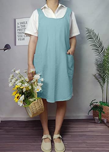 Cotton Cross Back Aprons Solid Color Cooking Kitchen Garden Smock for Women Girls with Pockets - Image 6