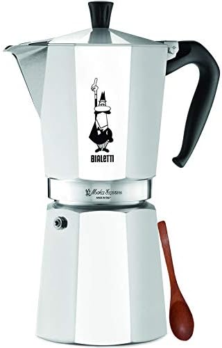 Original Bialetti 12-Espresso Cup Moka Express | Espresso Maker Machine and Zonoz Wooden Small Espresso Stirring Spoon Bundle (12-cup, 25 fl oz, 775 ml)