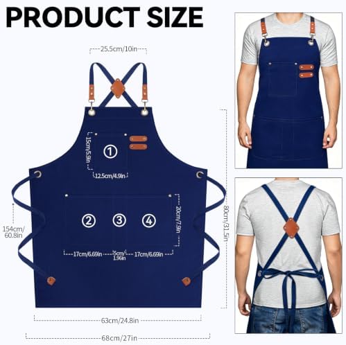 NLUS Chef Aprons for Men Women with 4 Pockets, Water Repellent Cotton Canvas Cross Back Apron - Image 2