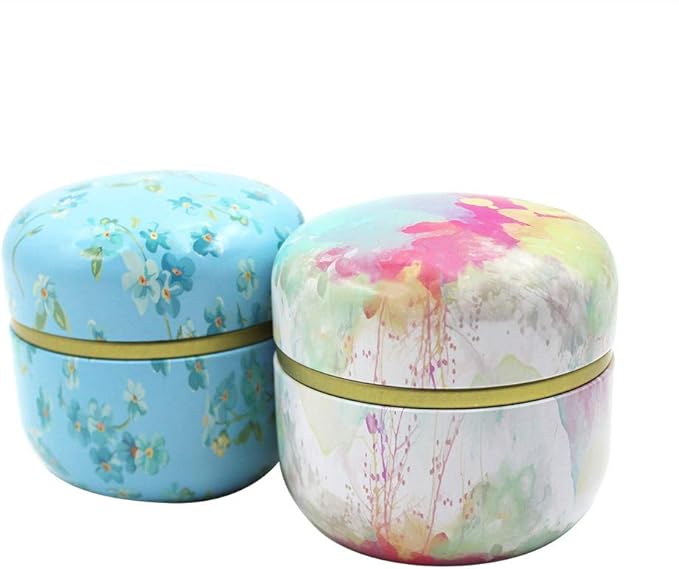 2 Pack Mini Tea Storage Containers Tea Coffee Tins, Flowers Pattern Food Storage Container for Herb, Candy, Chocolate, Sugar, Spices, Candle