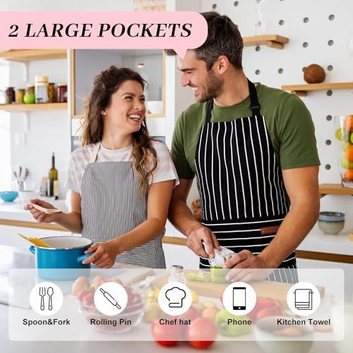 2Pack Adjustable Kitchen Apron for Women Men with 2 Pockets，Cotton-Polyester Blend Bib Aprons for Cooking,Baking - Image 4