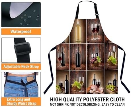Wine Collage Bib Apron with Adjustable Neck for Men Women,Suitable for Kitchen Cooking Chef Grill Bistro BBQ Apron - Image 3