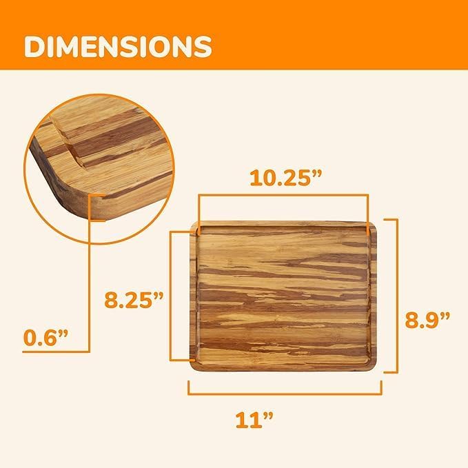 Bamboo Serving Tray - 11" x 8.9" x 0.6" - Tiger Stripe - 30 Trays