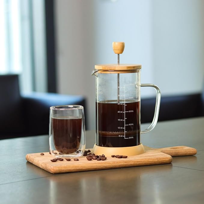 wedrink 34oz French Press Coffee Maker - Thicken Heat-Resistant Borosilicate Glass Bamboo Lid Plastic Free Coffee Press (1000ml)