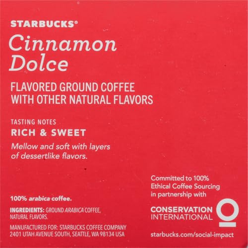 Starbucks K-Cup Coffee Pods, Cinnamon Dolce Flavored Coffee, Naturally Flavored, 100% Arabica, 1 box (10 pods) (Pack of 2)