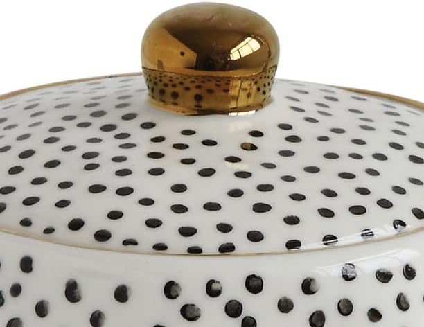 White Stoneware Teapot with Black Speckles & Gold Electroplating