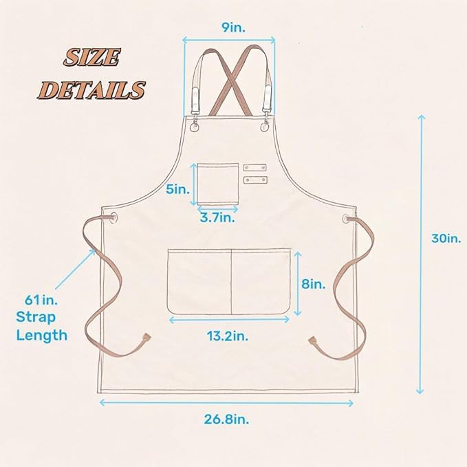 Aprons for Men Women with 3 Pockets, 16oz Cotton Canvas Chef Apron | Crossback Heavy Duty Kitchen Apron for Cooking, Durable Work Apron for Grilling, Baking, Hairstylist, Bartender, Barista, Art - Image 6