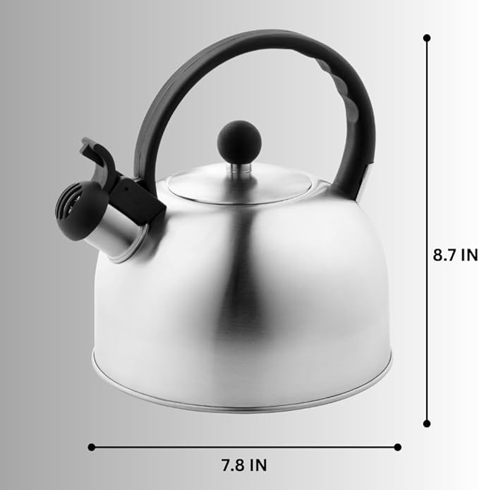 Venoly 2.5 Liter Whistling Tea Kettle - Modern Stainless Steel Whistling Tea Pot for Stovetop Hot Water Boiler with Cool Grip Ergonomic Handle (Silver, 2.5 Liter)