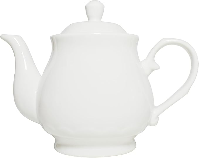 White Porcelain Teapot, Small Lotus Tea Pot Coffee Tea Water Pot Vintage Ceramic Gooseneck Little Kettle (14oz)