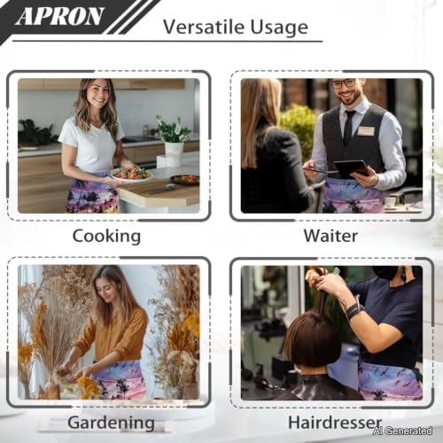 Server Apron with 3 Pockets 13 Inch Short Half Waist Aprons Waterproof Cooking Aprons for Women Men - Image 5